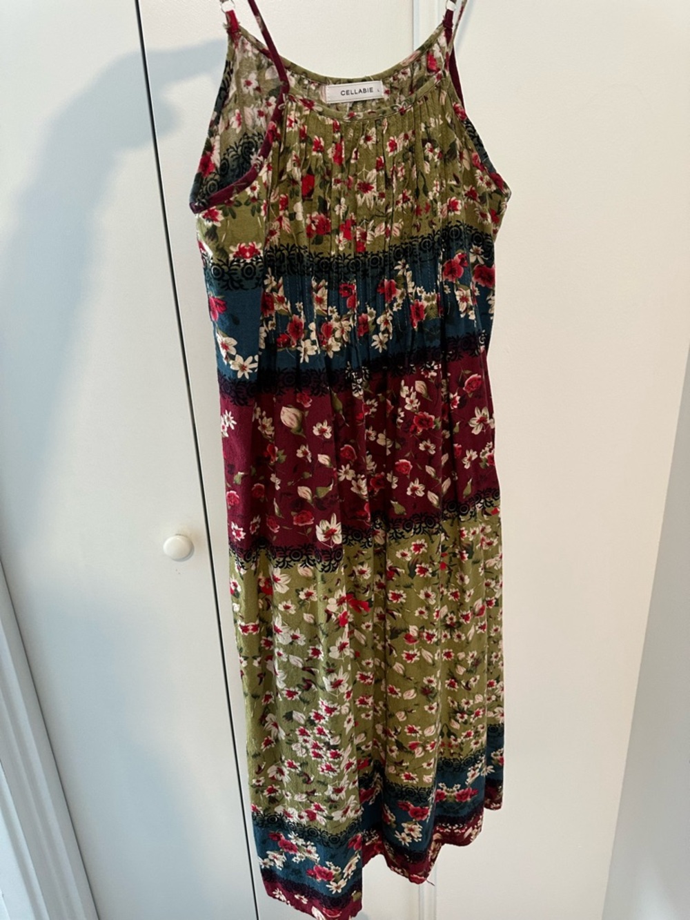Cellabie Olive & Wine Floral Tiered Midi Dress
